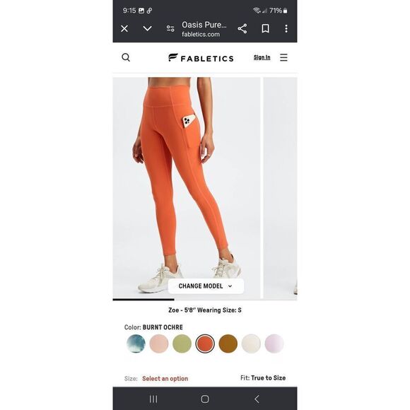 New XS Fabletics Burnt Ochre The Oasis PureLux High Waist Leggings NWOT - Picture 3 of 8